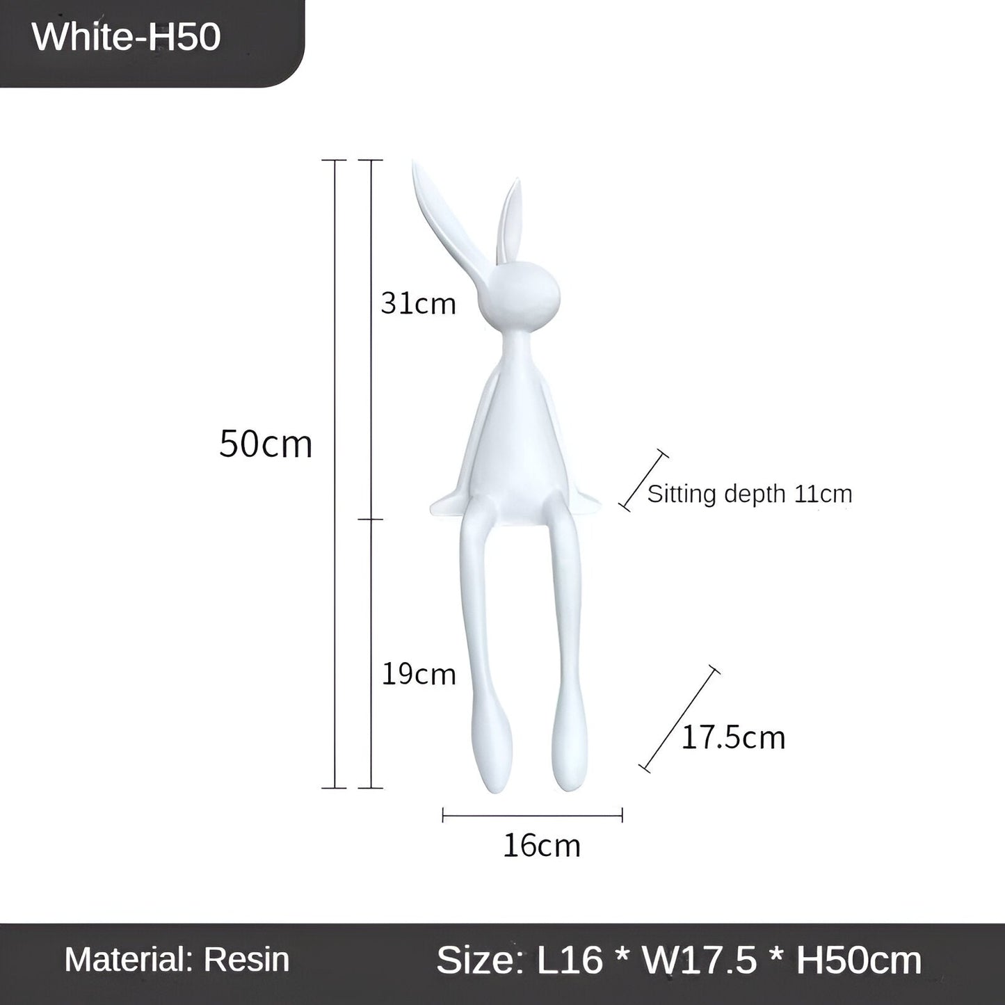 Norvo | ResinLux | Moderne Harresin Påskehare – Svart, Hvit eller Blå Sittende Kanin Dekorasjon
