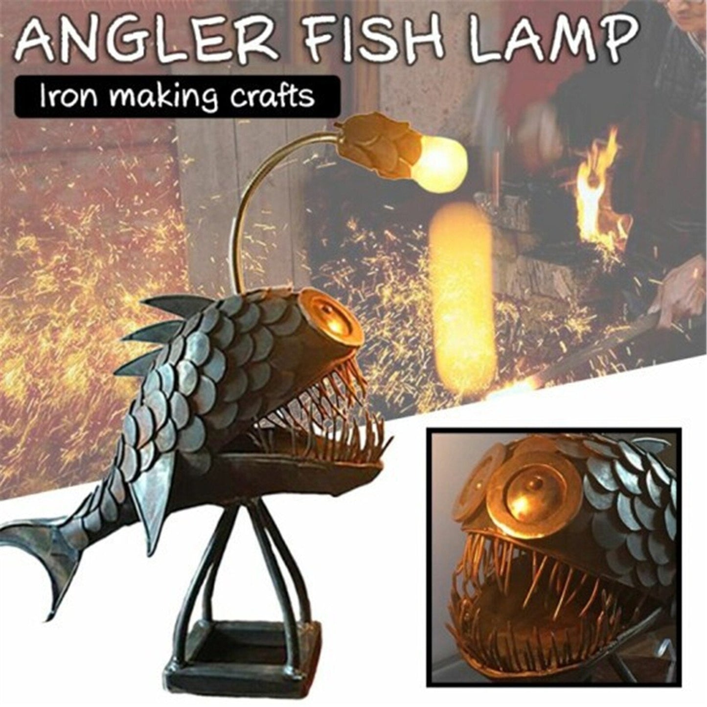 Norvo | Retro Bordlampe Anglerfisk Lys med Fleksibelt Lamp Hode Kunstneriske Bordlamper for Hjem Bar Café Hjem Kunst Dekorative Ornamenter