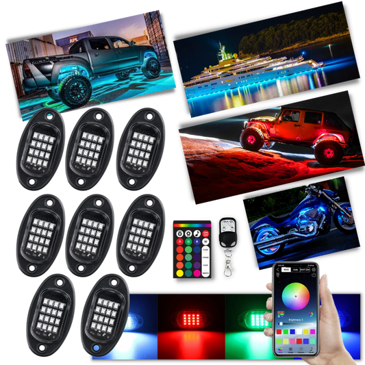 Pakke med 8 RGB lys for kjøretøy