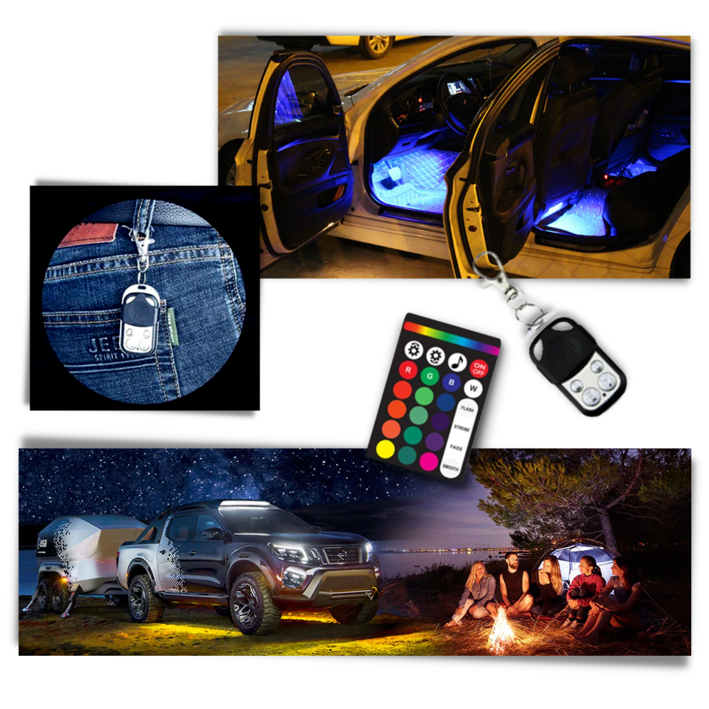 Pakke med 8 RGB lys for kjøretøy