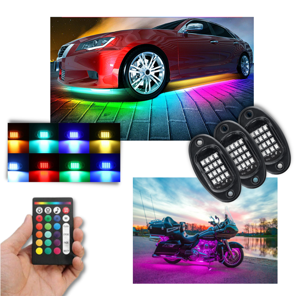 Pakke med 8 RGB lys for kjøretøy