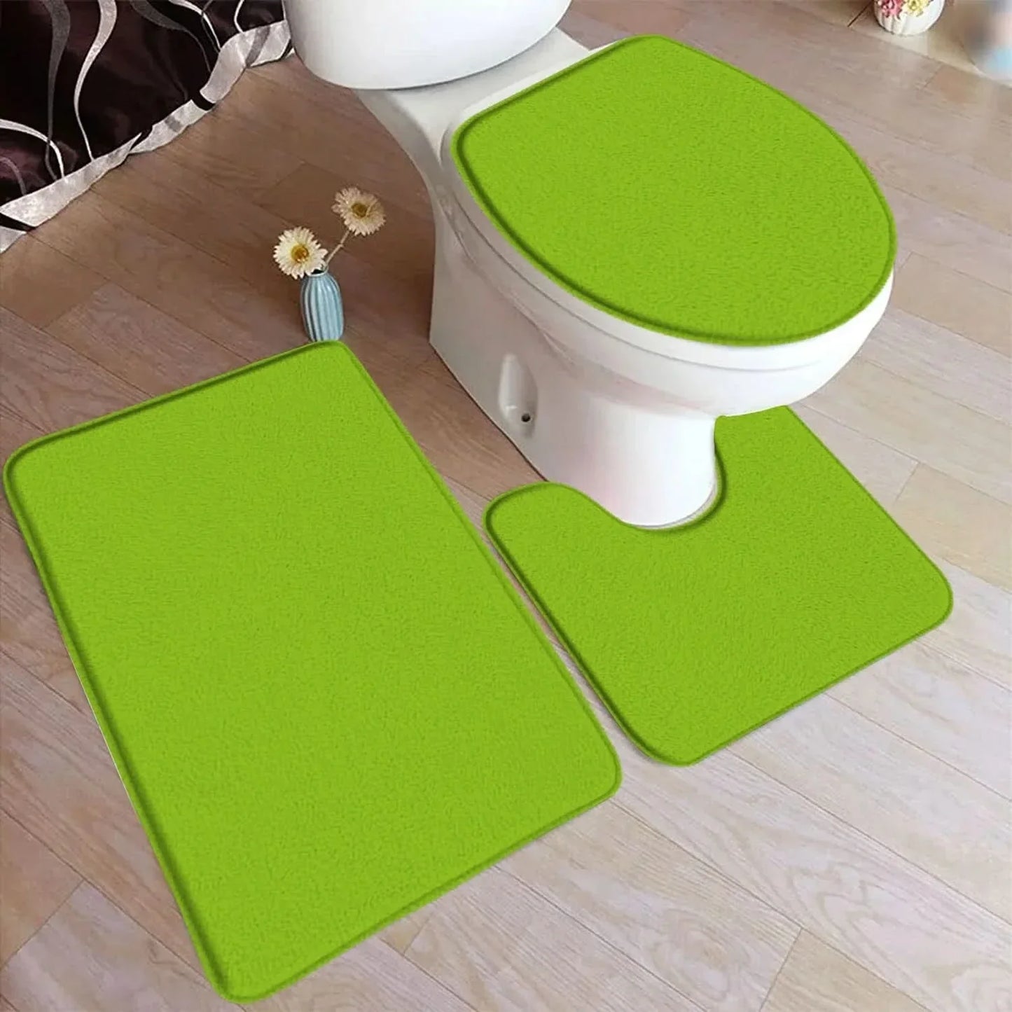 Norvo | 3-delt bade teppe sett laget av flanell med sklisikker bakgrunn