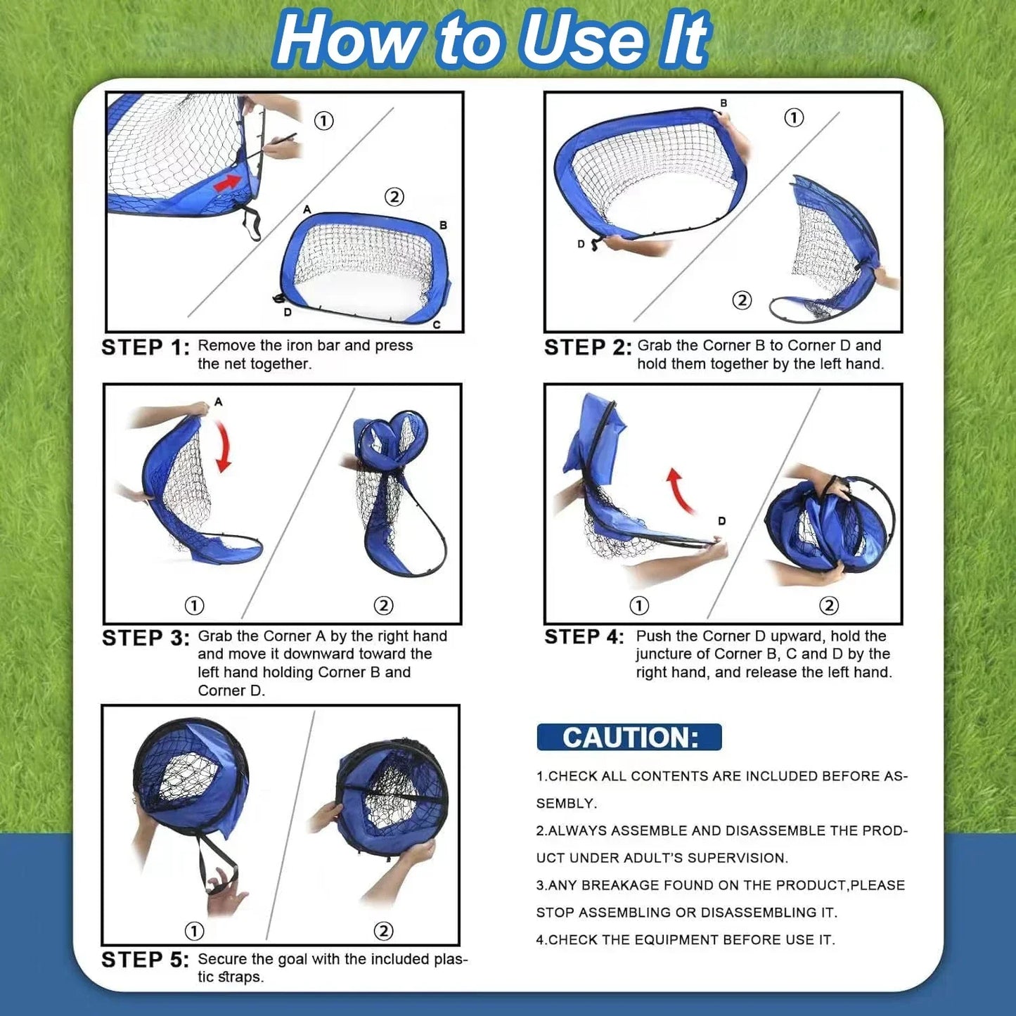 Norvo | PlayMax Sammenleggbart Fotballmål – 4-i-1 Bærbart Fotballnett for Trening & Utendørs Lek