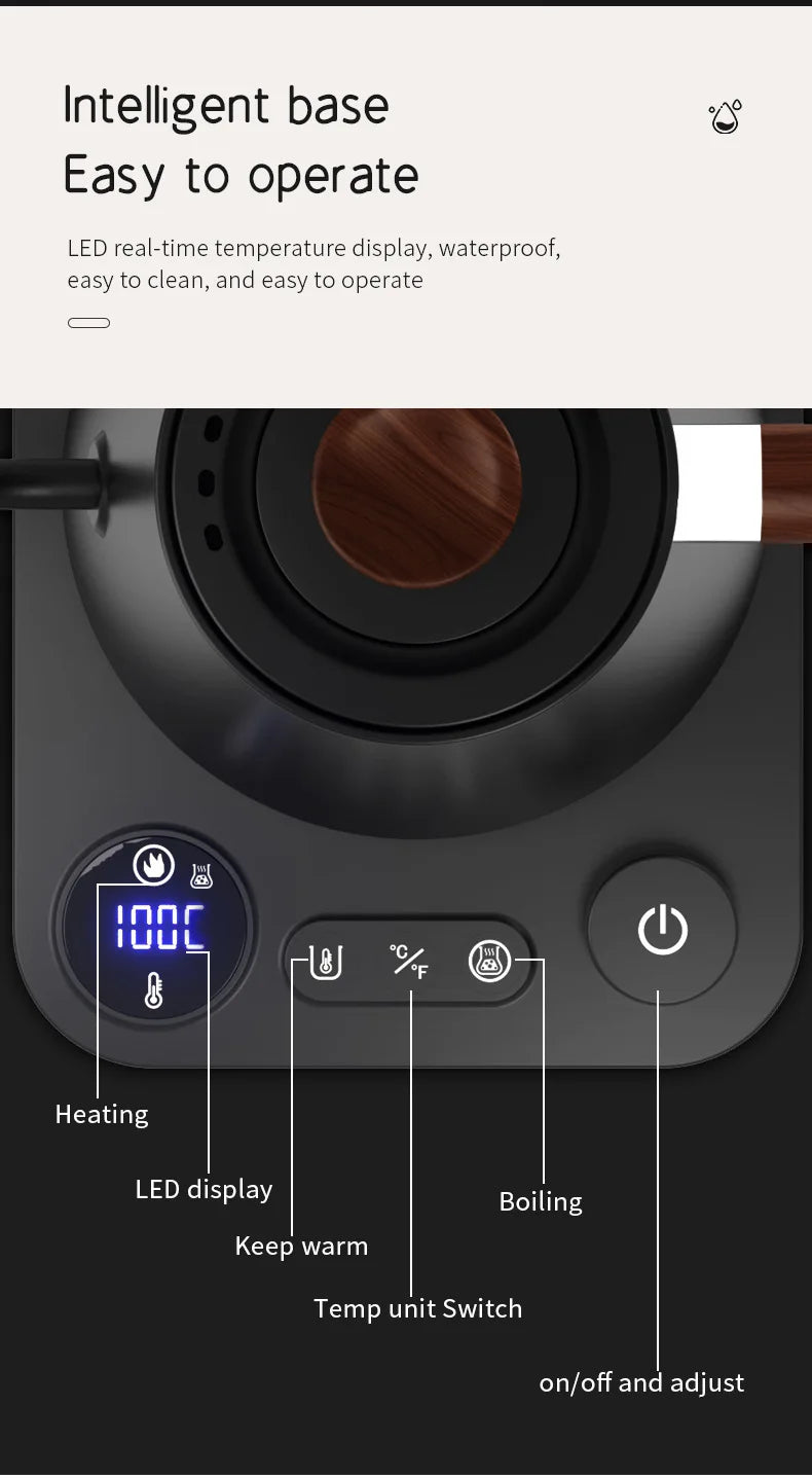 Norvo | 1200W Intelligent Elektrisk Vannkoker - Goose Neck Hånd Brygget Kaffe-kanne for Melkepulver & Presis Brygging