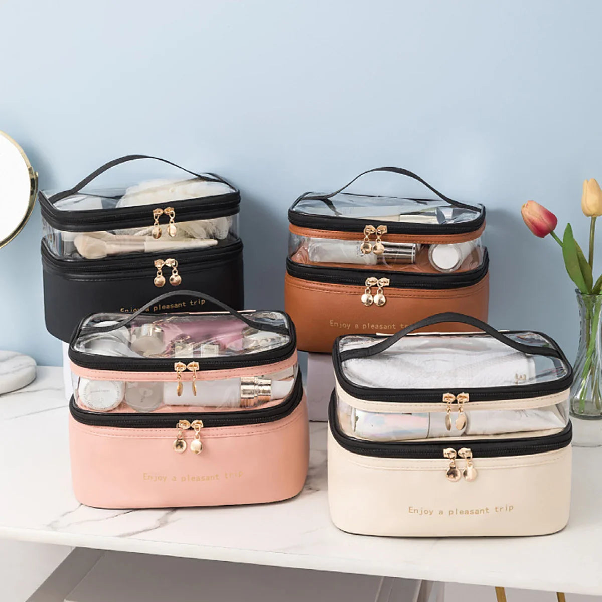 Norvo | Kosmetikkveske Lunavie | Dobbeltlag & Vanntett | Stor kapasitet | Gjennomsiktig lokk