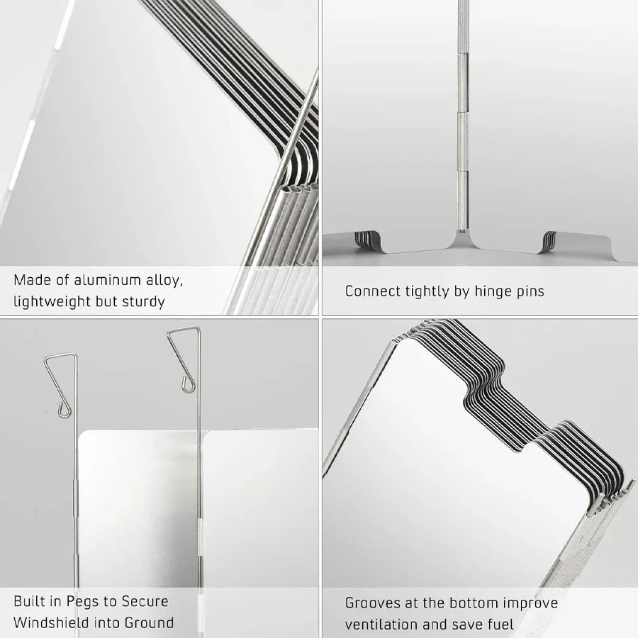 Norvo | WindShieldX Camping Vindskjerm | Sammenleggbar & Ultralett | Rustfritt Stål | For Gassbrennere & Utendørsbrennere