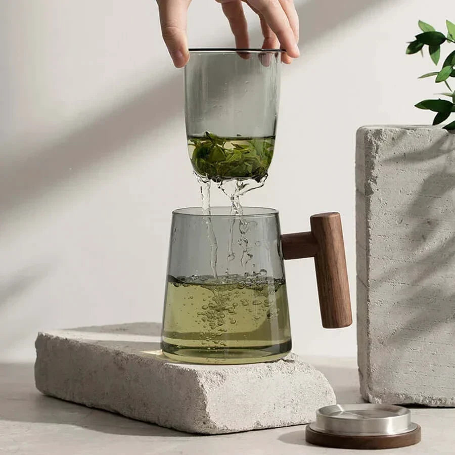 Norvo | Ultramoderne Glass Te kopp med Filter og Lokk