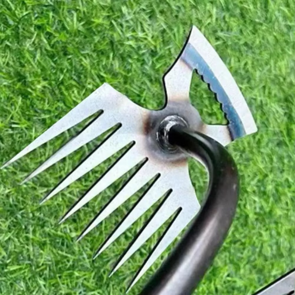 Norvo | Dual-Purpose 8-Tann Manganese Steel Hakkepinn med Halkefritt Gummihåndtak for Luking, Graves, og Jordløsning