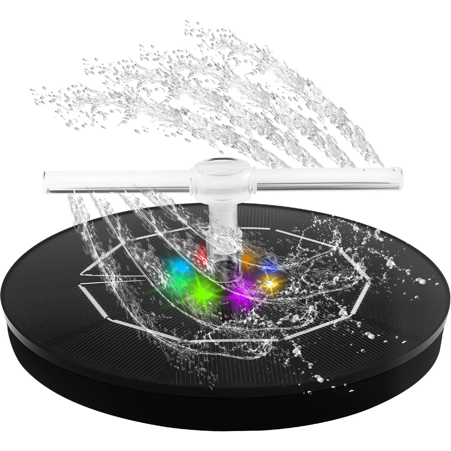 Norvo | AquaLume Solar Spring | 3W Solfontene med LED Fargevalg | Opptil 60 cm Fontenehøyde | 7 Munstykkevedlegg