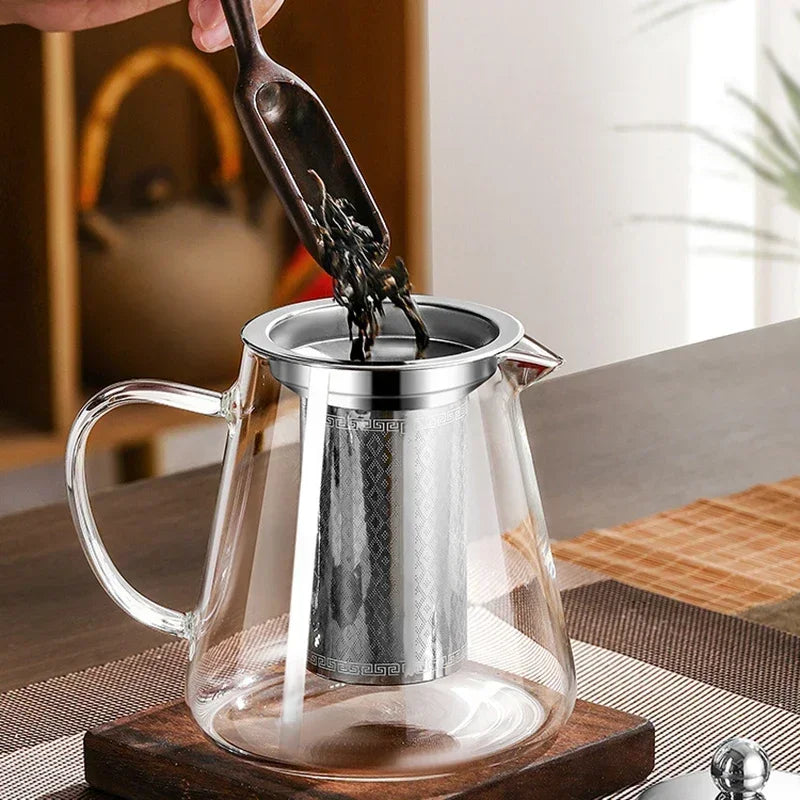 Norvo | 450ml-950ml Varmeresistent Glass Teapot – Rustfritt Stål Tefilter, Blomsterkjele for Kung Fu Te, Puer og Oolong Te