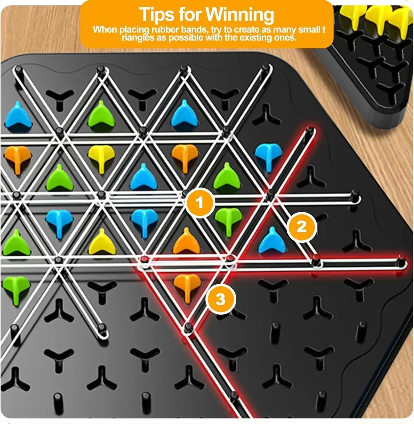 Triangle Strategy Sjakkspill Sett for 2-4 Spillere - Familie Moro Brettspill for Barn & Voksne med Gummistrikk Utfordring