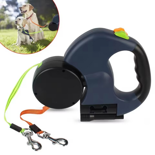 Norvo | Dual Dog Retractable Leash med innebygd lommelykt og pose dispenser