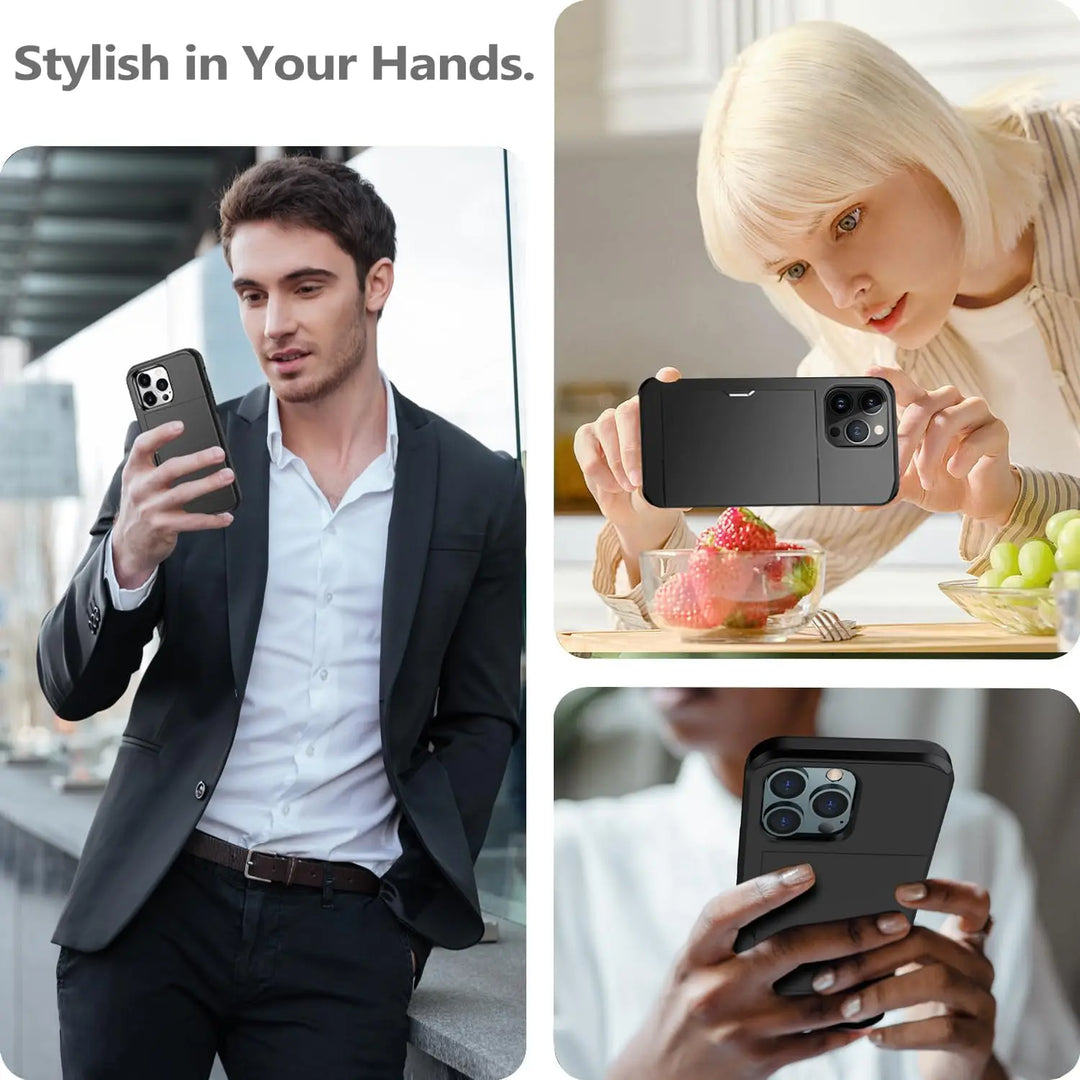 Norvo | LuxShield iPhone-deksel med kortlomme | Slank design | Kortoppbevaring | Beskyttelse og stil