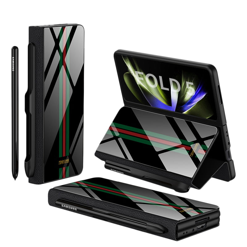 Norvo | Støtbestandig Rustningssak Glassdeksler Stativ Sett Inn Kort Lærsak for Samsung Galaxy Z Fold 5/4