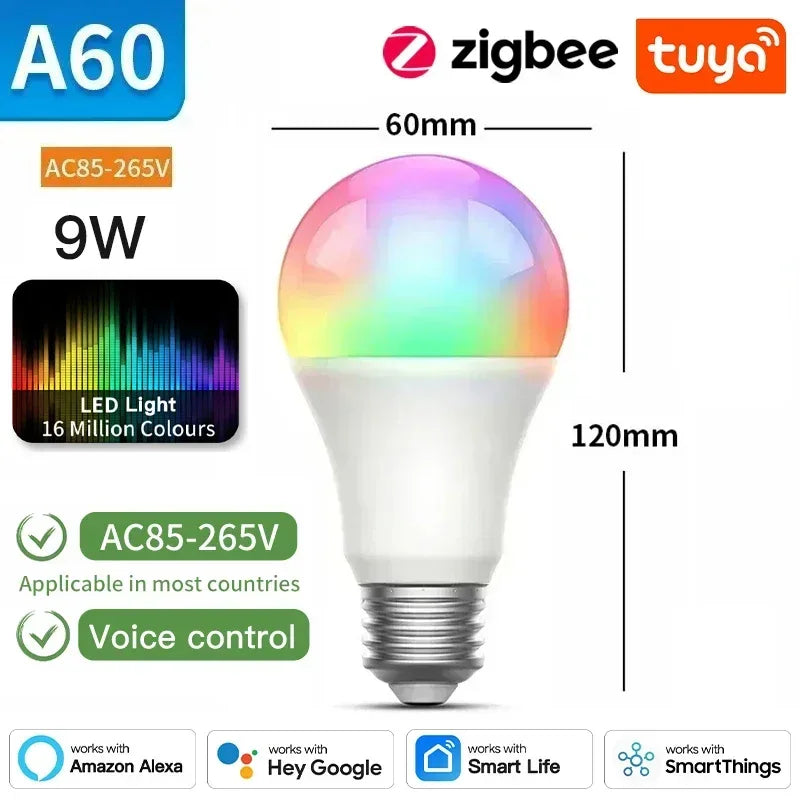 Tuya Zigbee Smarte LED Lyspærer E27 E14 GU10 - Dimmbar RGB Wifi Kontrollert via SmartLife Google Alexa-apper