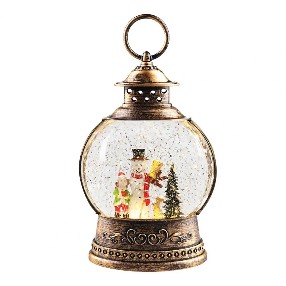 Norvo | Lunavera Jule Snøglobe Lanterne | Musikkboks med LED Lys & Glitter | Vintage Gull Design | USB & Batteridrevet | 21–26 cm