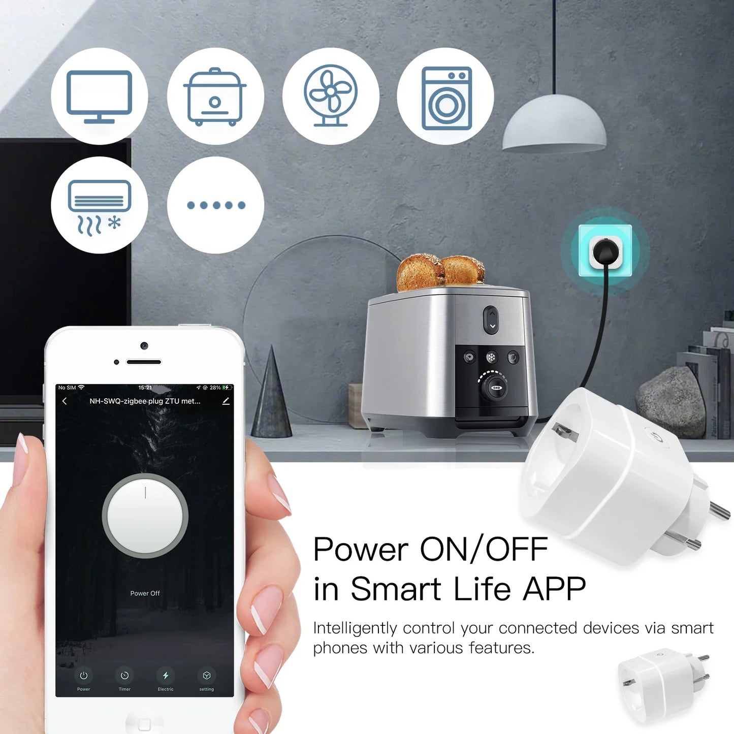 Tuya Zigbee Smart Strømkontakt 16A med Timer & Energimonitor - WiFi Plugg Kontroll via SmartLife Google Alexa Apper