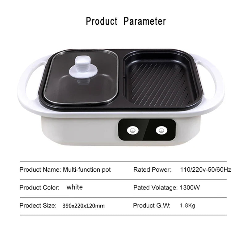 Norvo | 2 i 1 Non-stick Shabu Gryte og Grill - Multikoker for BBQ, Shabu Shabu, Biff, Ramen og Nudler, Elektrisk Kjele