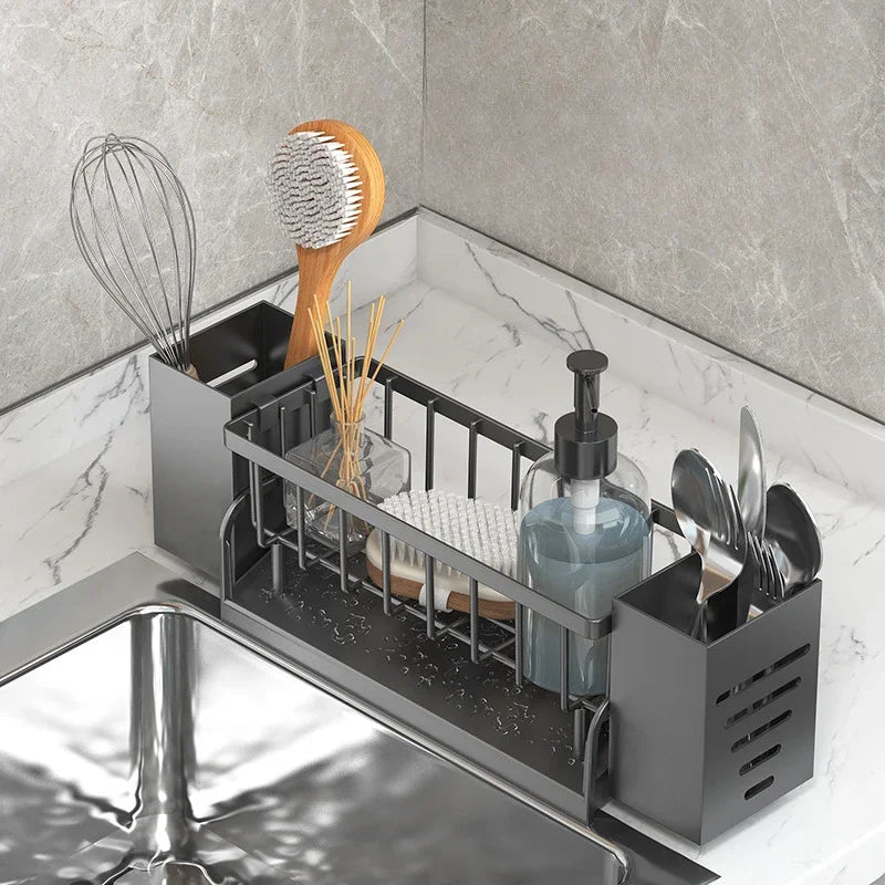 Norvo | Ordinaqua Vask Organisator Hylle | Selvdrenasje | Holder for Svamp, Såpe & Klut | Utvidbar & Hygienisk | ABS Plast