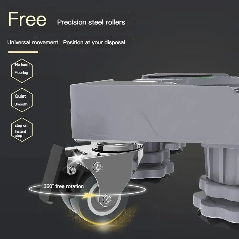 Norvo | Stabilova Justerbar Rullestativ for Vaskemaskin & Kjøleskap | Med 4 Dobbelt Hjul & Støtdemping | Høydejusterbar & Lastbærende