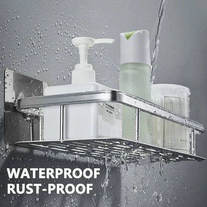 Norvo | Badeværelse Oppbevaringshylle - Ingen borrehull Veggmontering Hjørnehylle, Dusjholder for WC og Shampoo Organisator, Badeværelse Tilbehør