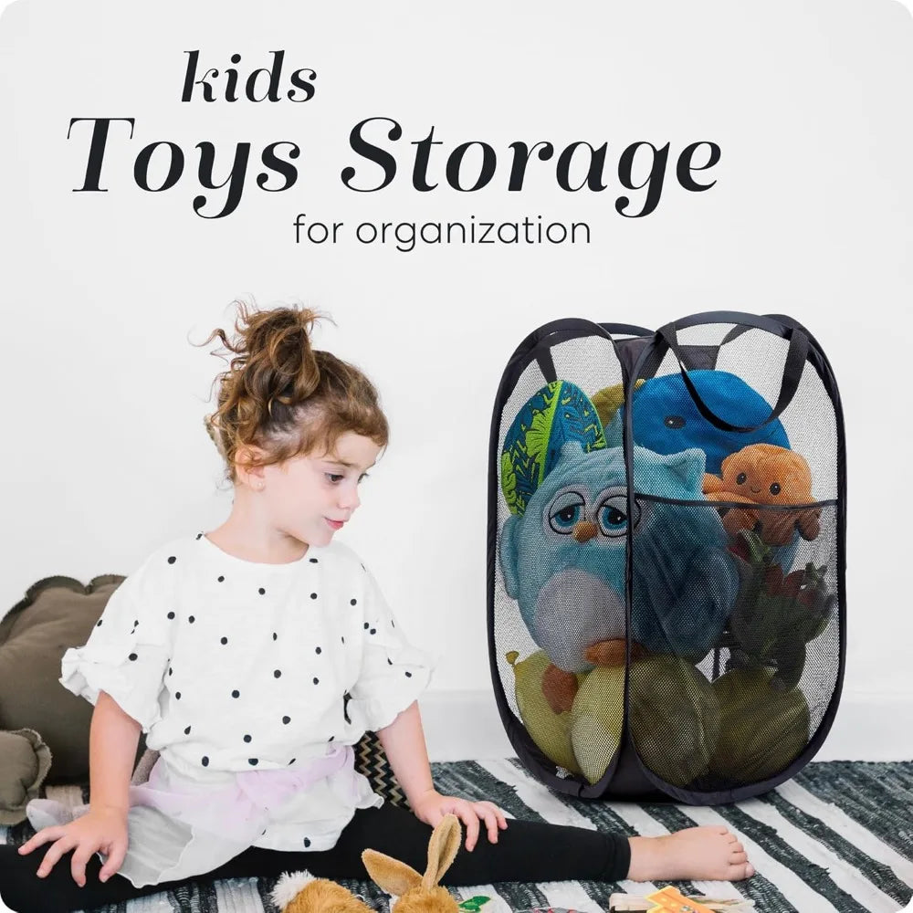 Norvo | LuftWäsche Vaskekurv Stor | Sammenleggbar & Pustende | Med Lommepocket & Bærehåndtak | For Hjem & Reise