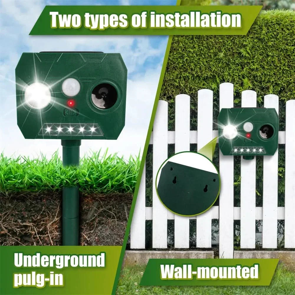 Norvo | ULTRAGUARD DYREAVSKRENER – Ultralyd dyreavskrer med LED-lys – Værbestandig og batteridrevet for hage- og utendørs bruk