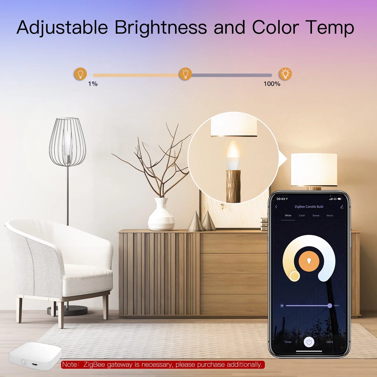 Tuya Zigbee LED Lyspære E14 - WiFi RGB Stearinlys Lampe Kontroll via SmartLife Google Alexa Apper