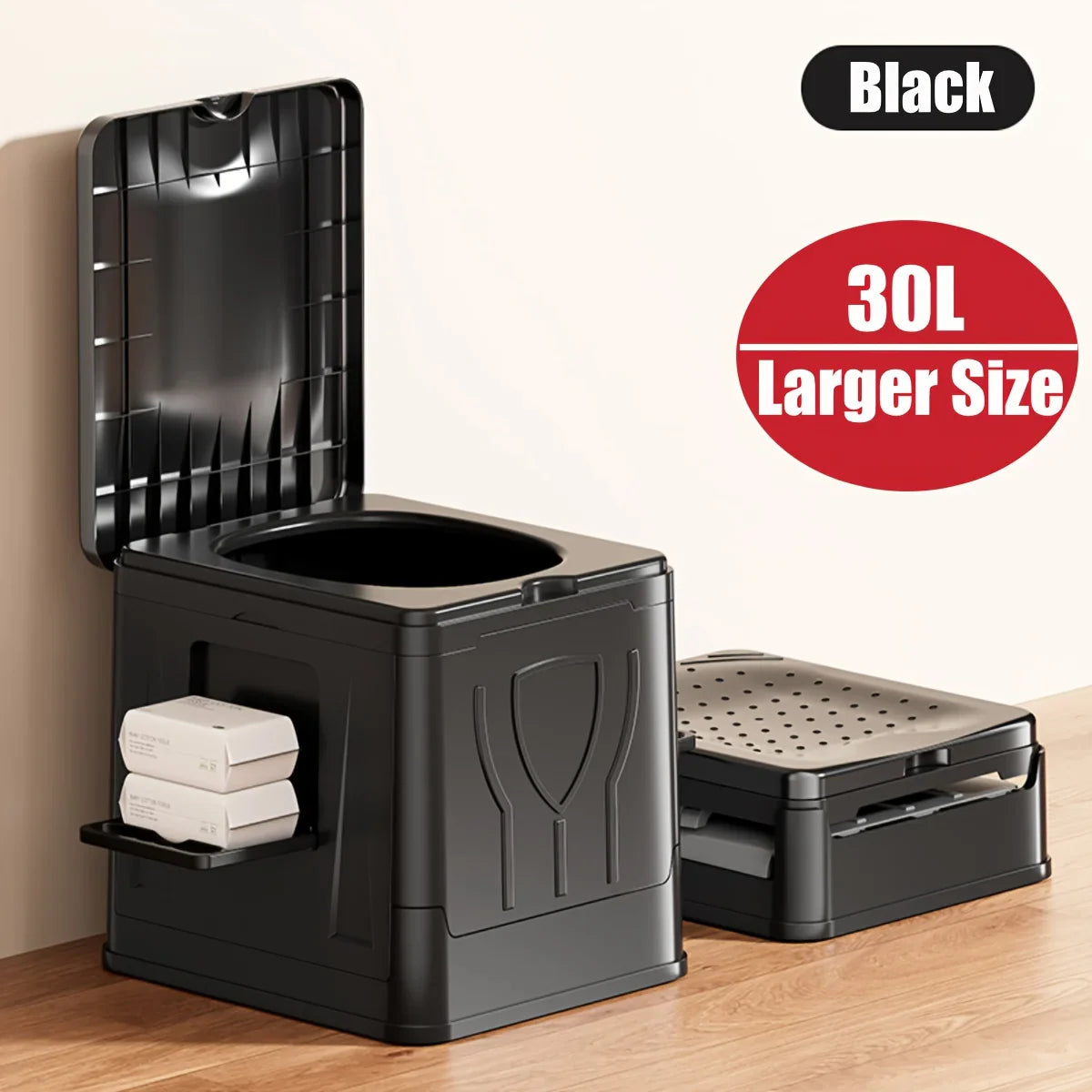 Norvo | Sammenleggbar Campingtoalett Camploo XL | Bærbar med Lokk | Ekstra Stor & Solid | For Utendørs, Reise & Båt