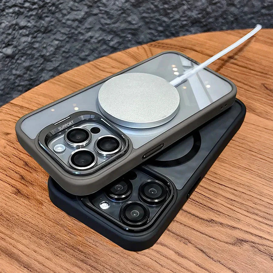 Norvo | Magnetisk Sjokkbestandig Magsafe Mobildeksel Stativ Glass Linsebeskytter Deksel