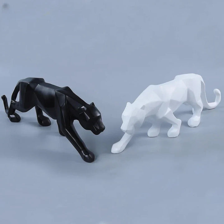 Norvo | Panther Statue, Dyrefigur, Abstrakt Geometrisk Stil, Harpiks, Leopard Skulptur, Hjemmekontor, Skrivebord Dekorasjon, Håndverk