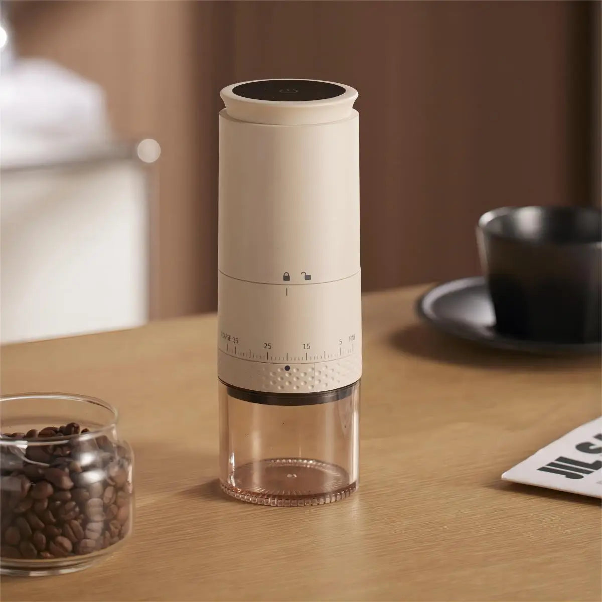 Norvo | 1500mAh Elektrisk Kaffekvern Ekstern Justerbar Type-C Lading Kaffekvern Bønnekverningsmaskin Kaffemaskin