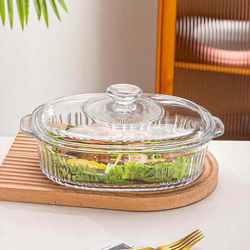 Norvo | 4-delt Glass Bakeware Sett med 2 Bakeware Retter med Glasslokk, 1.9 Qt og 3 Qt