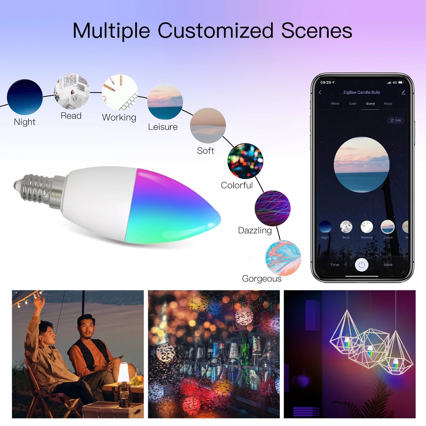 Tuya Zigbee LED Lyspære E14 - WiFi RGB Stearinlys Lampe Kontroll via SmartLife Google Alexa Apper