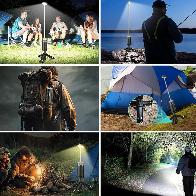 Norvo | LumaPeak Campinglampe | 10 000 mAh Batteri | Teleskopisk Design & Stativ | Dimmbar med SOS Funksjon | Utendørs & Nødlampe