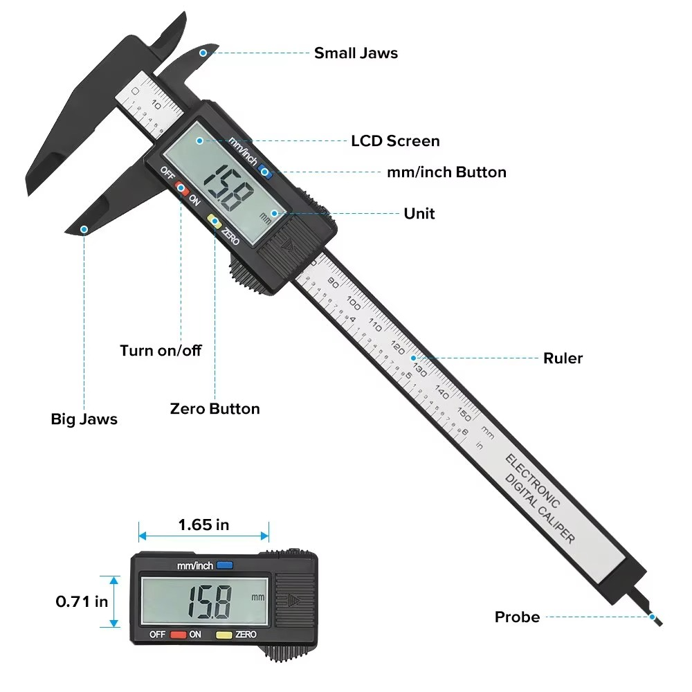 Norvo | Digital Skjutemåler Ruler, Karbonfiber Elektronisk Mikrometer Gauge