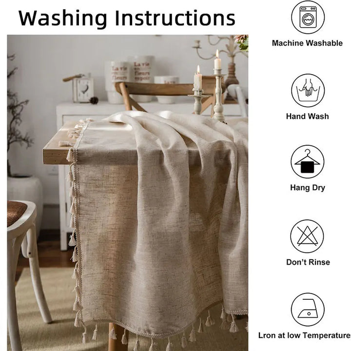 Norvo | 2023 Bomull-Lin Bordduk med Dusker, Rektangulær Bordduk for Spisebord, Kaffe-Te Borddukker, Bryllup Påskedekorasjon