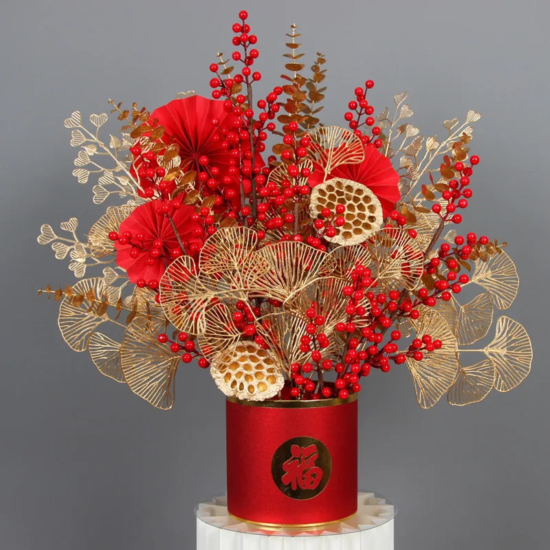 Norvo | Dekorativ blomst Gullserie | Palmblad, Ginkgo & Eukalyptus | Kunstig blomst 67–84 cm | Bryllup & Jul