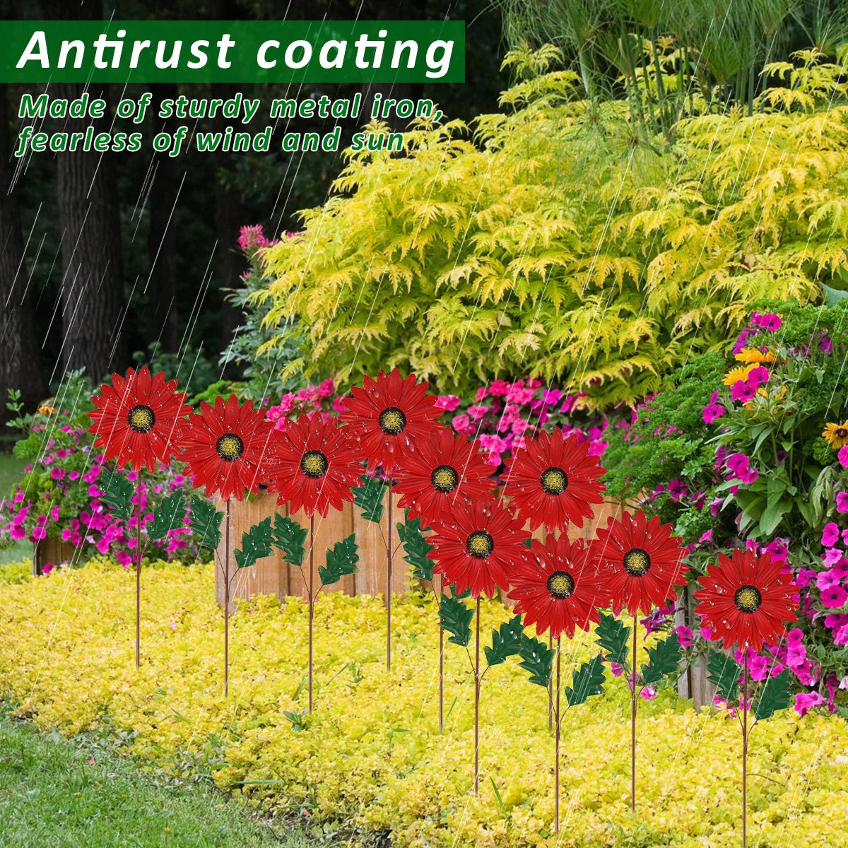 Norvo | Dekorativ solblomst laget av metall for hagen – Fargerike blomstiketter for utendørs og landskap