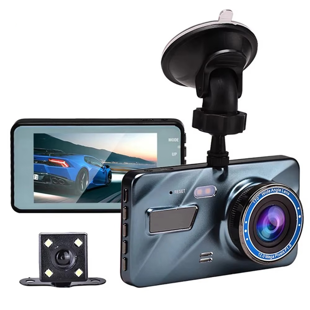 Norvo | 4" Dobbeltlinse Dash Cam med Full HD 1080P, Nattesyn, Front- og Bakvisning, Loopopptak, Aluminiumslegering Svart Boks