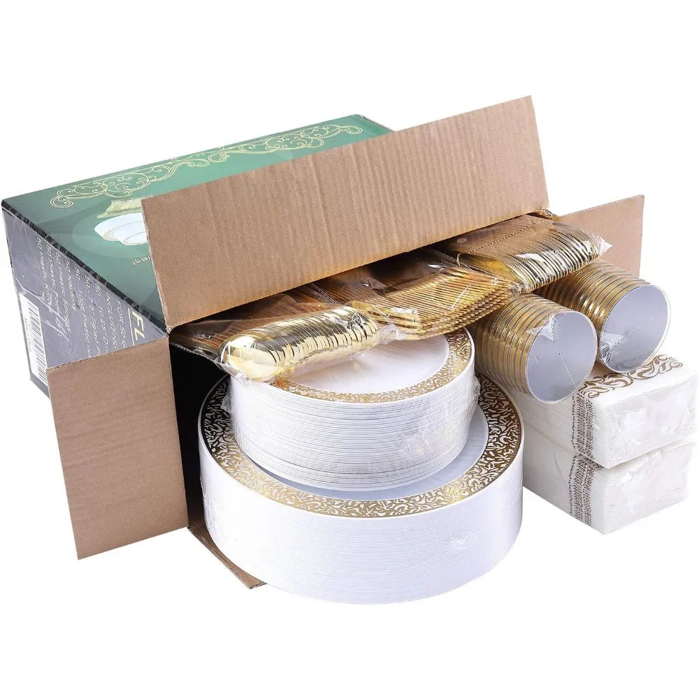 Norvo | 350stk Engangs Gull Blonde Servise Sett for 50 Gjester