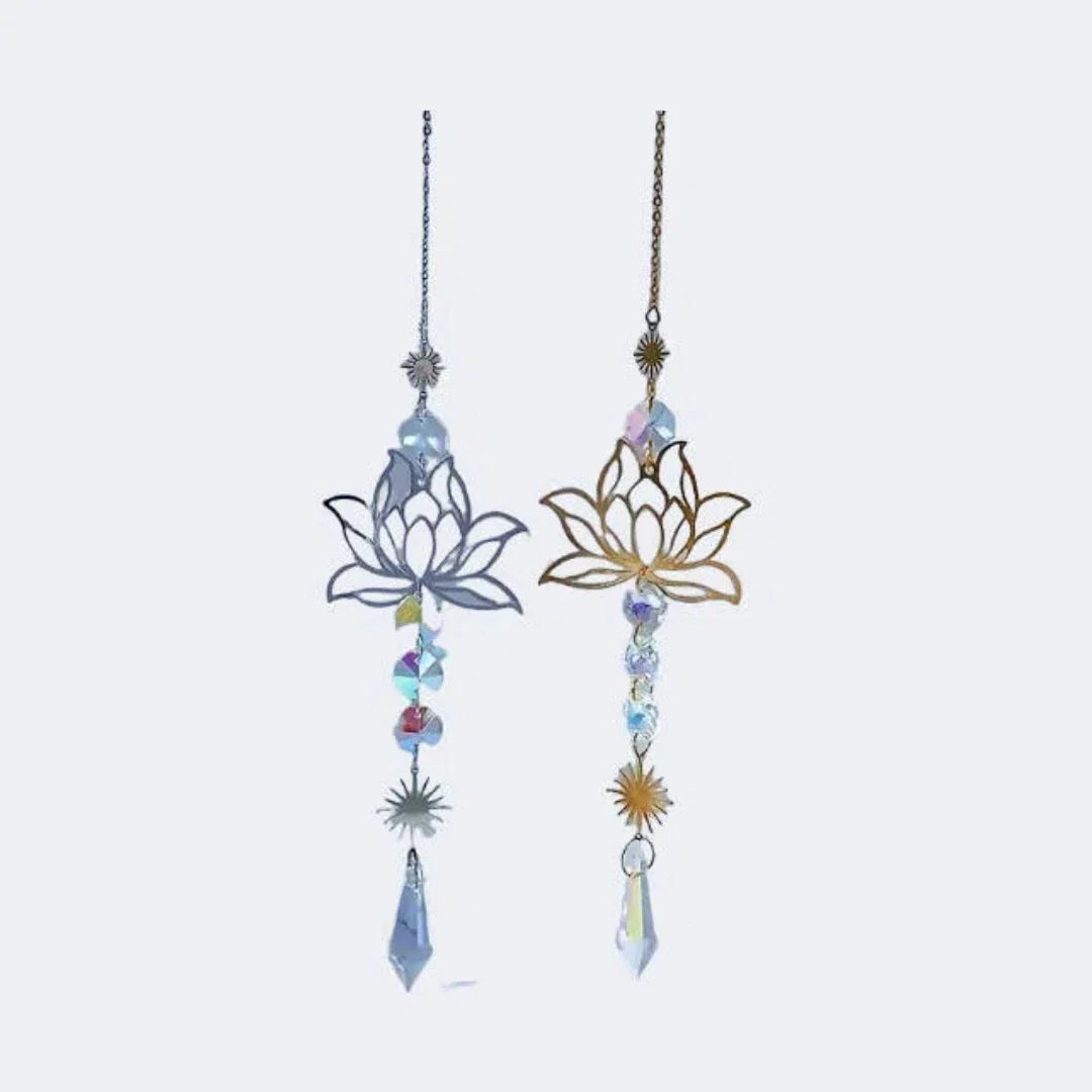 Norvo | Solunara Krystall Vindklokke | Håndlaget Lotus Solfanger | Glass & Metall | For Hage, Vindu & Balkong