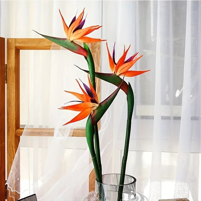 Norvo | Floriva 3 Delt Sett Kunstige Strelitzia | Papegøye Blomster | 24,5 cm Lange Stengler | Dekorasjon for Hjem, Kontor & Arrangementer