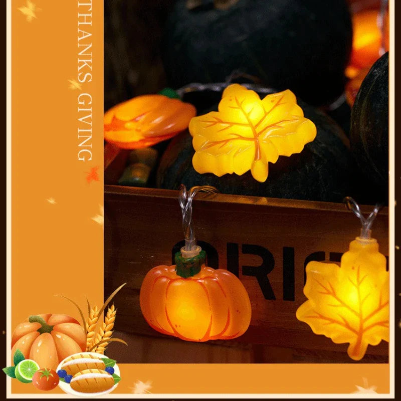 Norvo | GlowHarvest Halloween Lyskuler | LED Gresskar & Lønneblader | 1,5m / 3m | Varme Hvit