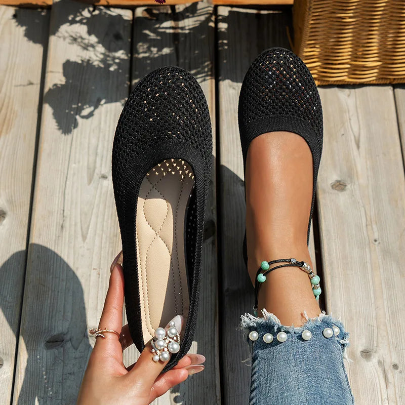 Norvo | Kvinner Rundtå Flat Sko Solid Farge Strikket Tøfler Casual Pustende Ballett Flats Kvinner Flat Sko Loafers Kvinner