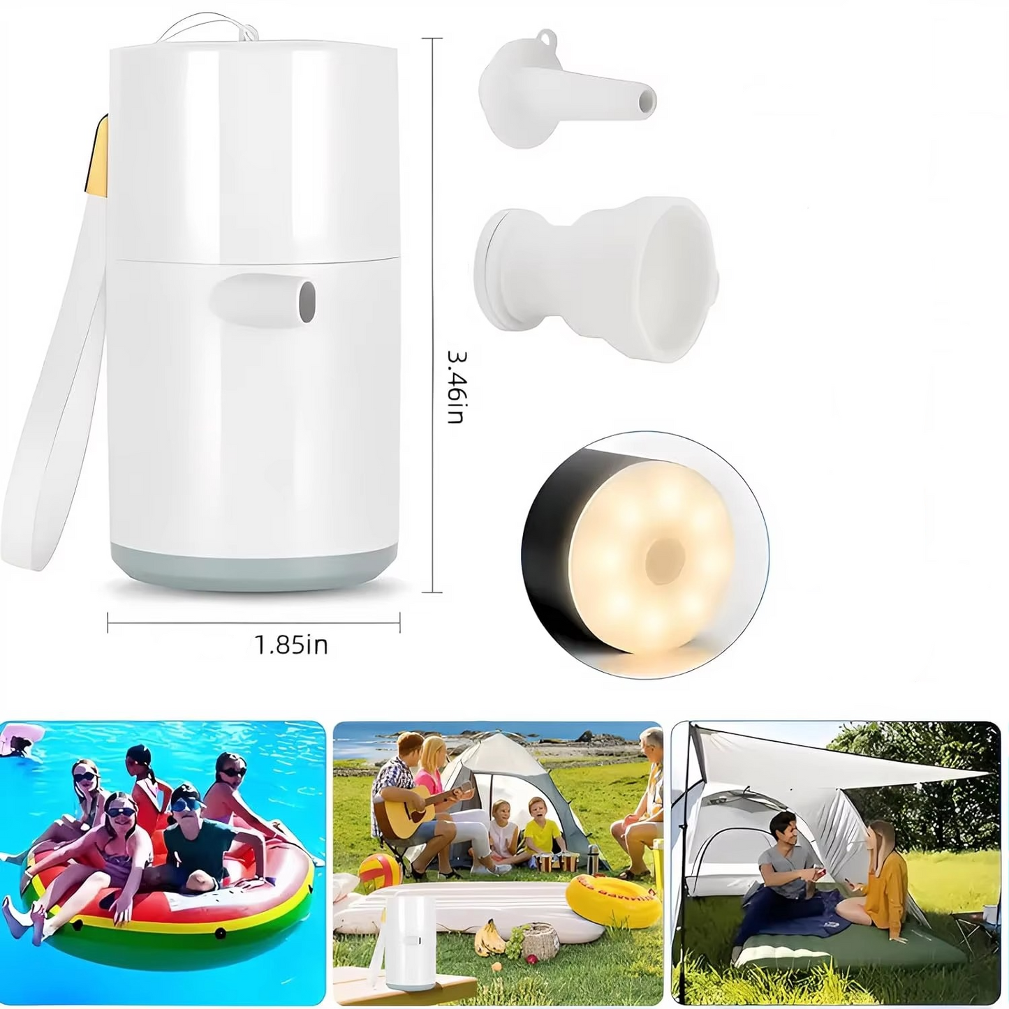 Norvo | Bærbar Mini Luftpumpe med Oppladbart SOS Lys for Camping og Utendørsbruk