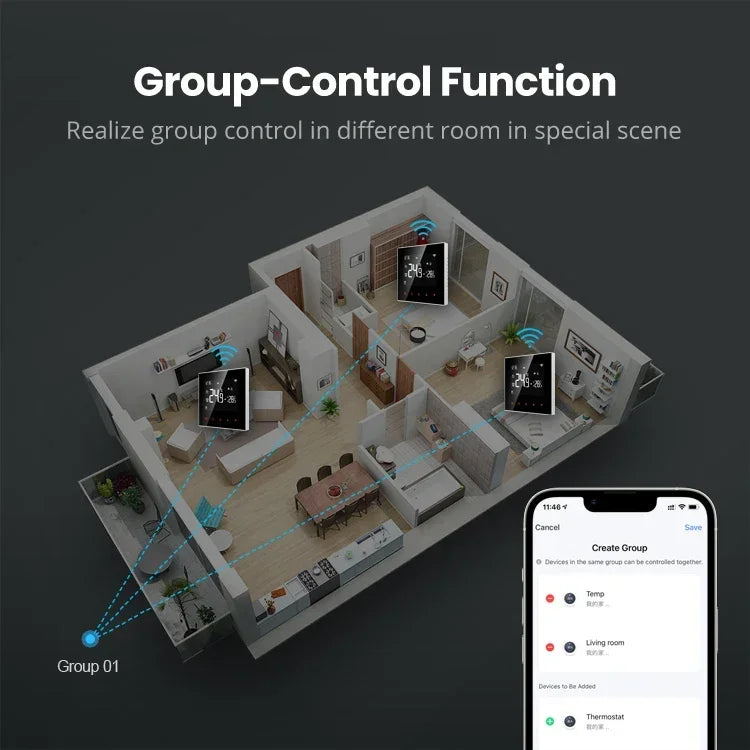 Tuya Smart Termostat Kontroll for Vann & Elektrisk Gulvvarme - Wifi Styring via Google Alexa SmartThings Apper