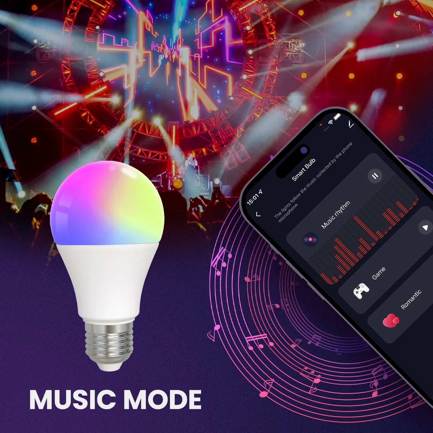 Tuya Smart LED RGB Lyspære 9W E27 - WiFi Justerbar Dimmbar Kontroller via SmartLife Google Alexa Apps