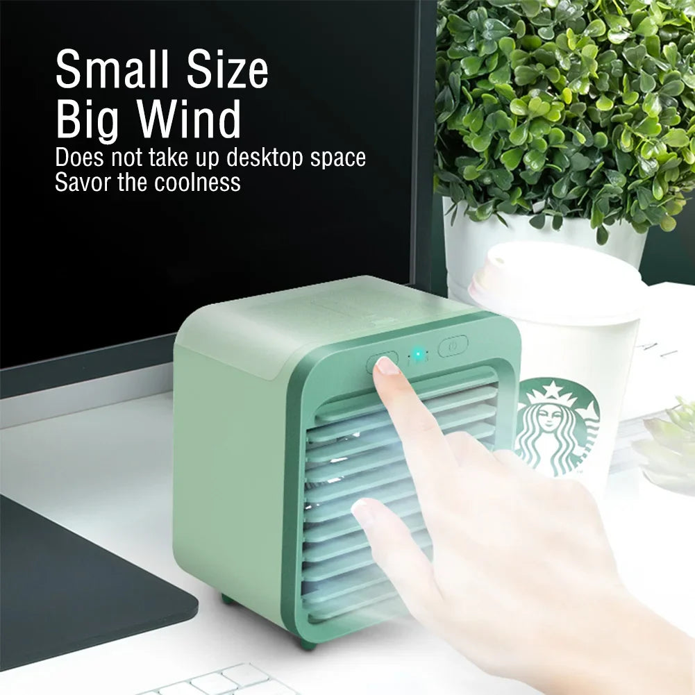 Norvo | Coolivio Mini AirCooler | Bærbar 3-i-1 USB-vifte med luftfukting og kjølefunksjon | 3 nivåer | 2500 mAh batteri | For kontor, reise og hjem