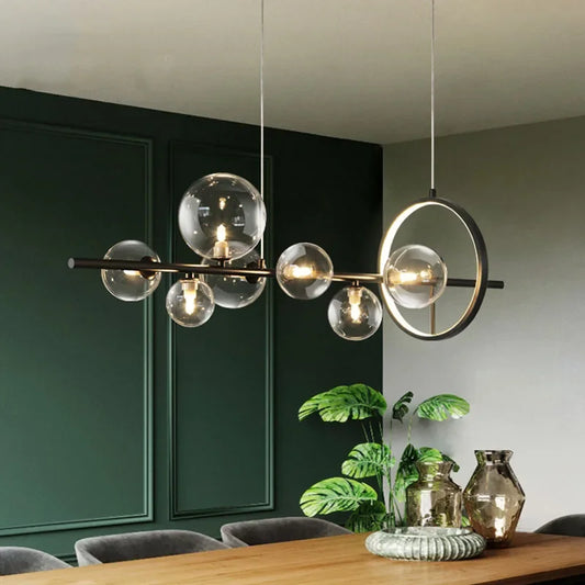 Norvo | Moderne kreativ metall krystallampe: 7/10 klare glassbobler, lang rund design med G9 lyskilde